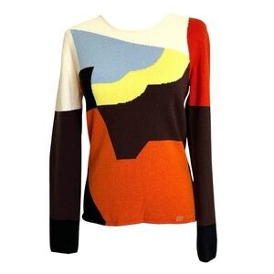 Vintage Chanel Y2K 100% Cashmere Sweater Knit Top Logo Brown Orange Multicolor S